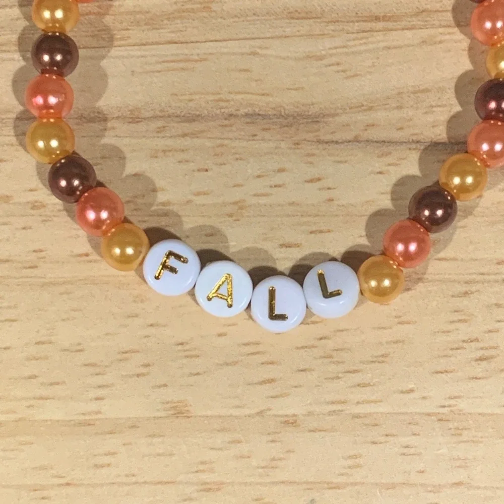 Handmade Fall Beaded Bracelet Set Pumpkin‎ Cozy Vibes Autumn Jewelry 3pc Orange